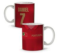 Taza Futbol Personalizada con Nombre y Dorsal. Taza Mundial de Fútbol. Tazas Desayuno. Cosas de Futbol para Niños. Entrenador Futbol. Colección Mundial 2026. Apta para lavavajillas 330ml PORTUGAL