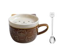 Taza Gato Cerámico Taza, 300ml Tazas de Café con Tapa, Linda Hecho a Mano Té Tazas con Cuchara, Cerámica de Animales Novedosos, para Niñas, Niños, Amigas, Mamás