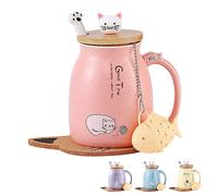 Taza Gato Linda Taza de café de cerámica con Tapa,Cuchara, Novedad Copa de la mañana Té Leche Navidad Jarra Regalo 380ML