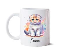 Taza Gato Scottish Fold Gatito Acuarela Blancos Tazas Personalizada Tazas De Café Premium Coffee Mug Cocina Para Desayuno Regalo 330Ml