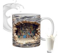 Taza genérica, diseño plano 2D, 350 ml, taza biblioteca, cerámica Novelty para lectoras, club, lectura de cumpleaños, Navidad, cocina, amantes de los libros
