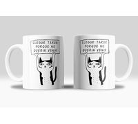 Taza Graciosa Borde con Frase: "Trabajo Duro Para Que Mi Gato Viva Mejor" - 350ml - Regalo Humor Sarcástico (Llegue Tarde Porque No Queria Venir)