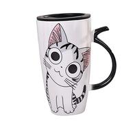 Taza Grande de Cerámica para Gatos, Taza de café para Animales con Tapa y Cuchara, Taza de café y té para la Oficina en Casa