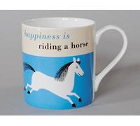 Taza grande de porcelana con diseño de Happiness is Riding a Horse decorada en Stoke on Trent, Inglaterra, Porcelana de hueso., turquesa