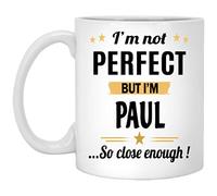 Taza grande personalizada - no es perfecta pero soy paul taza de café - nombre regalos personalizados para mujeres hombres - regalo de mordaza de cumpleaños taza de té cerámica blanca 11 onzas
