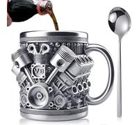 Taza HA BIN de 300 ml con motores 3D V8 de acero inoxidable, taza de café de acero inoxidable con forma de motores de coche, tazas de té con forma de motor de coche, para el hogar, estudio, viaje