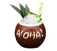 Taza hawaiana Tiki de cerámica, taza de cerveza de vino, cóctel de cristal creativa bar fiesta, taza de café divertida para el hogar, oficina, regalo (3 cocos con carta)