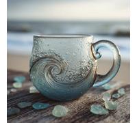 Taza hecha a mano con diseño de atardecer de cristal de mar, cristalería inspirada en el océano para amantes de la playa y entusiastas de la decoración del hogar (ola del océano)