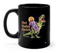 Taza Hoy No Satanás Jesús Montando Dinosaurio T Rex Sarcástico Con Asa Taza Desayuno Resistente Mug Coffee Para Decorar Recuerdos Leche