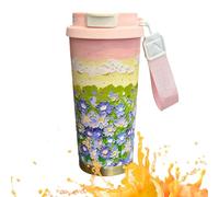 Taza inotérmica de viaje 500 ml con correa - Taza de café intermia, taza de café anti-Laky con patrón floral Dos modos de consumo | Para bebidas calientes o frías domésticas y en