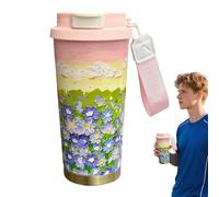 Taza isotérmica para café, 500 ml, taza isotérmica con doble apertura, correa y tapa para bebidas calientes o frías, para casa, oficina, camping, escuela,