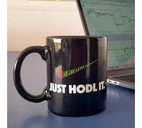 Taza Just Hodl It para amantes de las Criptomonedas y el Blockchain. Taza de desayuno 33 cl. Cerámica negra. Para seguidores Bitcoin, Neo, Ether, Ripple