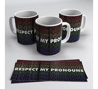 Taza LGTBI con la frase "Respect my Pronouns" Taza Orgullo Gay | Cerámica 355ml