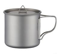 Taza ligera de titanio para camping, mango plegable, medición portátil de viaje al aire libre para senderismo, mochileros, tapa gris resistente al óxido (700 ml)