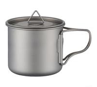 Taza ligera de titanio para camping, mango plegable, medición portátil de viaje al aire libre para senderismo, mochileros, tapa gris resistente al óxido (350 ml)