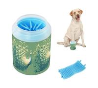 Taza limpiadora de patas portátil con diseño de pavo real con plumas abiertas, con cepillo de silicona suave, esencial para todos los dueños de mascotas, perros pequeños y medianos y razas de gatos