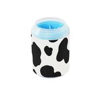 Taza limpiadora de pies de perro portátil con estampado de vaca y cepillo de silicona suave, suministros de aseo para perros pequeños y medianos