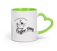 Taza Logotipo del Día Internacional del Café (1 de octubre) e ícono del logotipo del Día Mundial del Café en un mapa del mundo en una taza de café. （11oz/320ml） Porcelana fina (cerámica) Verde