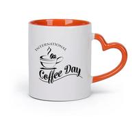 Taza Logotipo del Día Internacional del Café (1 de octubre) e ícono del logotipo del Día Mundial del Café en un mapa del mundo en una taza de café. （11oz/320ml） Porcelana fina (cerámica) Naranja