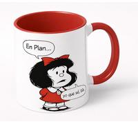 Taza Mafalda divertida de cerámica 350 ml | “En plan… yo qué sé, tía” | Interior y asa rojos | Apta microondas y lavavajillas | Regalo original