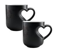 Taza mágica de cerámica con forma de corazón que cambia de color - Divertida taza de café con asa que revela un diseño sorprendente cuando se llena con una bebida caliente - Regalo para parejas (2