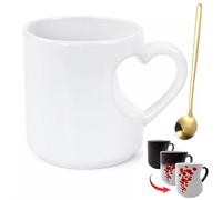 Taza mágica de cerámica con forma de corazón que cambia de color, divertida taza de café con mango de corazón, diseño sorprendente cuando se llena con una bebida caliente, regalo para aniversario y