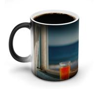 Taza mágica de cerámica de 350 ml con diseño "Azure Beyond The Curtain" que cambia de color y revela el patrón con una bebida caliente. Ideal como regalo para amantes del café, cumpleaños y festivida