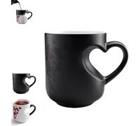 Taza mágica de cerámica que cambia de color en forma de corazón, divertida taza de café que cambia de color con asa que revela un diseño sorpresa cuando se llena de bebida caliente, regalo romántico