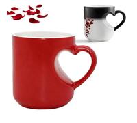 Taza mágica de cerámica que cambia de color en forma de corazón, taza de café sensible al calor con mango de corazón, diseño de amor termocrómico para el hogar, la oficina y regalos románticos (rojo)