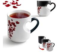 Taza mágica que cambia de color con mango en forma de corazón 3D, taza de café sensible al calor que revela Love You More, placa romántica de San Valentín, aniversario, para esposa, novia (corazón)