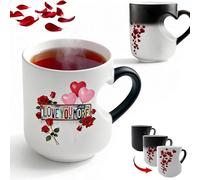 Taza mágica que cambia de color con mango en forma de corazón 3D, taza de café sensible al calor que revela Love You More, romántico, día de San Valentín, aniversario, para esposa, novia (Love You