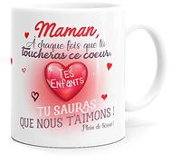 Taza Maman On t'Aime Coeur Enfants Idée Cadeau Original Amour Imprimé en Francia pour Fête des Mères Femme Parents pour Anniversaire Noël ou pour le Plaisir.