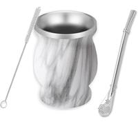 taza mate, juego de tazas,diseño con aislamiento de doble pared, con pajita mate y cepillo de limpieza，(Silver Dapple)