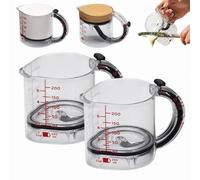 Taza medidora ajustable todo en 1, taza medidora 4 en 1 con base ajustable, tazas medidoras multifuncionales a presión con base de sellado, ahorro de espacio, fácil de limpiar, diseño sin residuos (2