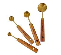 Taza medidora chapada en oro y titanio de acero inoxidable con mango madera nogal 8 piezas