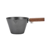 Taza medidora de café con mango de madera, escala transparente de acero inoxidable, cocina casera, café (Negra)