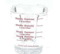 Taza medidora de café de cristal de 60 ml con marcas rojas, perfecta para chupitos de espresso, jiggers Pyrex y vasos Cortado.