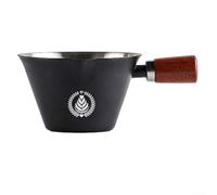 Taza medidora de café expreso de acero inoxidable con mango de madera, diseño ergonómico para un agarre cómodo y aislamiento térmico (negro)