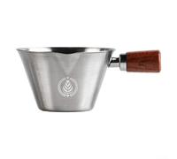 Taza medidora de café expreso de acero inoxidable con mango de madera, diseño ergonómico para un agarre cómodo y aislamiento térmico (plata)