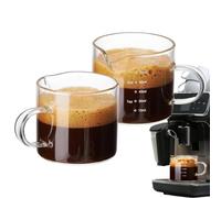 Taza medidora de espresso: vaso de vidrio transparente, de doble vertido, mango de madera, indicador de volumen preciso, herramienta de café | Preparación de tragos de espresso para