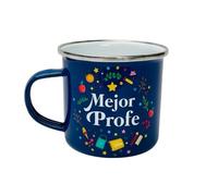 Taza Mejor Profe icon, regalo original para profesores, Metálica Esmaltada, Diseño Escolar en Azul, Interior Blanco, Estilo Vintage