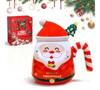 Taza Navidad, Taza de Café de Navidad, Lindo Taza Desayuno Navideño de Cerámica con Tapa y Cuchara, Christmas Mug, Taza de Café con Motivo Navideño 450ML, Regalos Navida d con Caja de Regalo-PapáNoel