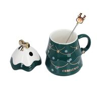 Taza navideña de cerámica de gran capacidad de 500 ml para té, leche o café, con tapa y cuchara, ideal para el hogar y como regalo navideño.