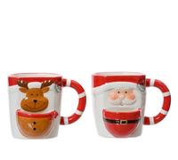 Taza navideña de cerámica, Papá Noel/Reno, modelo surtido, Navidad, mesa navideña