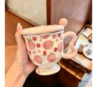 Taza Navideña Única con Asa, Taza Para Chocolate Caliente, Vaso Para Bebidas con Frutas Verdes, Ideal Para Amantes del té y el Café, Regalo Para Familiares y Amigos, Gran Capacidad(Pink)
