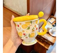 Taza Navideña Única con Asa, Taza Para Chocolate Caliente, Vaso Para Bebidas con Frutas Verdes, Ideal Para Amantes del té y el Café, Regalo Para Familiares y Amigos, Gran Capacidad(Yellow)