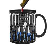 Taza negra para mecánico, taza con juego de herramientas para mecánico,Divertida taza de té de cerámica negra - Taza de café grande con caja de herramientas para mecánico para sopa, cerveza, whisky, v