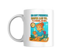 Taza “No soy persona hasta las 10. Y a veces, ni eso” - Taza divertida con frase mañanera - Regalo original para mujeres con humor - Cerámica 330ml apta microondas y lavavajillas
