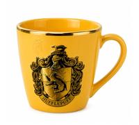 Taza oficial de Harry Potter Hufflepuff con lámina dorada y logotipo 3D en relieve en caja de regalo superior