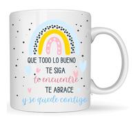 Taza Original para Regalo con Mensaje Positivo “Que Todo lo Bueno Te Siga” - Detalle para Compañeros de Trabajo - Taza de Desayuno 325 ml - Regalo de Jubilación para Mujer Original